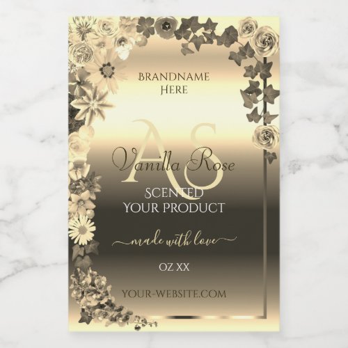 Luxury Gold Elegant Floral Product Labels Monogram