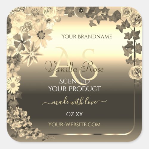 Luxury Gold Elegant Floral Product Labels Monogram