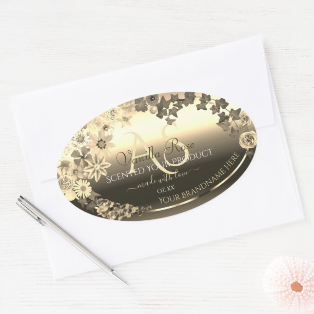 Luxury Gold Elegant Floral Product Labels Monogram (Envelope)