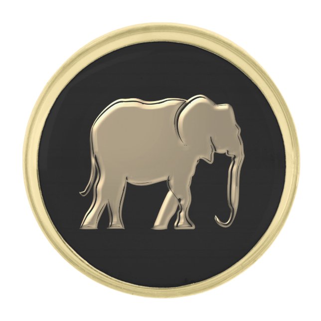 Luxury Gold Elephant Black Simple Gold Finish Lapel Pin (Front)