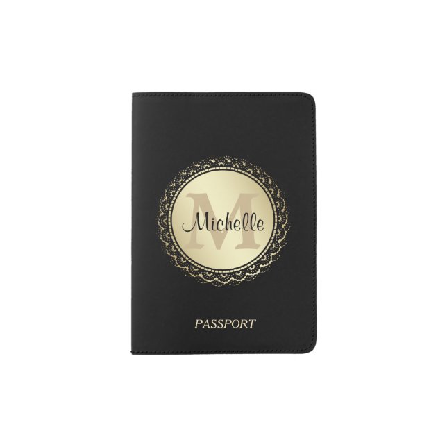 Luxury Gold Emblem Monogram Passport Holder (Front)