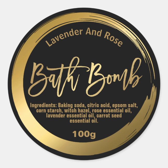 Luxury Gold FAUX Foil Black Bath Bomb Labels (Front)