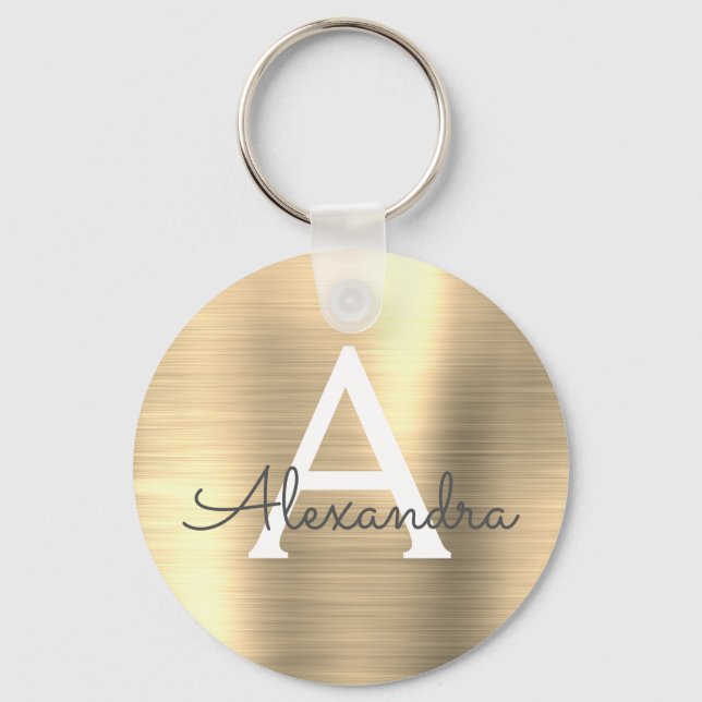 Luxury Gold Faux Stainless Steel Monogram Keychain (Front)