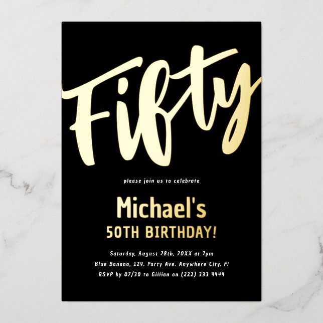 Luxury Gold 'Fifty' Adult Milestone 50th Birthday Foil Invitation (Front)