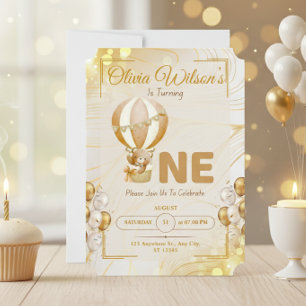 Luxury Gold First Birthday Elegant Baby Party Invitation