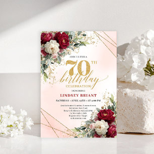 Luxury Gold Floral 70 Years Young Birthday Invite