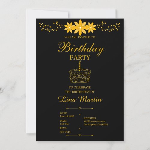 Luxury Gold Floral Birthday Invitation
