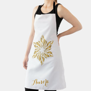 Luxury Gold Floral Glitter Typography Apron