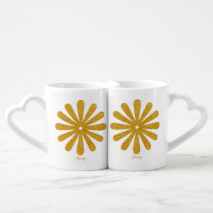 Luxury Gold Floral Glitter Typography Coffee Mug Set
