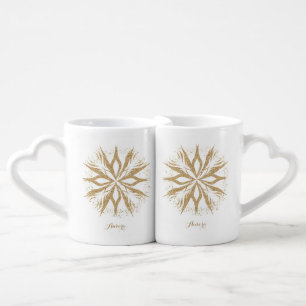 Luxury Gold Floral Glitter Typography Coffee Mug Set