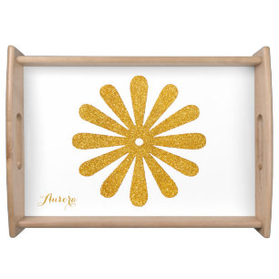 Luxury Gold Floral Glitter Typography Serving Tray