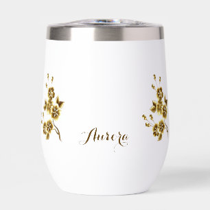Luxury Gold Floral Glitter Typography Thermal Wine Tumbler