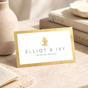 Luxury Gold Floral Interior Designer Business Card