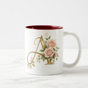 Luxury Gold Floral Monogram A Mug Premium Elegan