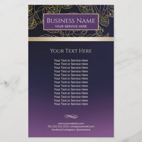 Luxury Gold Floral Pattern Purple Salon  Spa Flyer