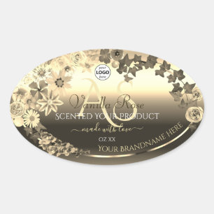 Luxury Gold Floral Product Label Monogram Add Logo