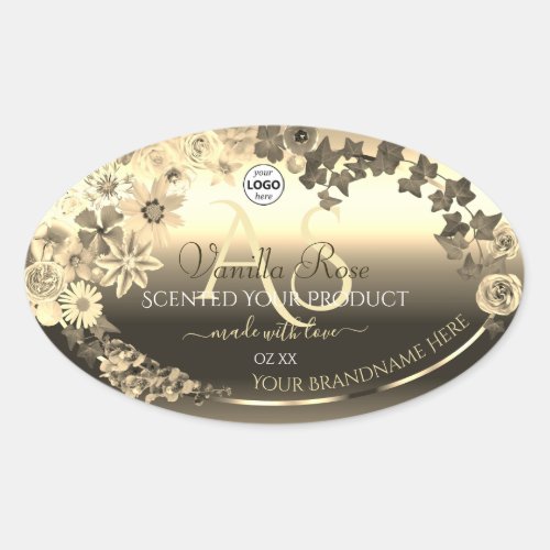 Luxury Gold Floral Product Label Monogram Add Logo