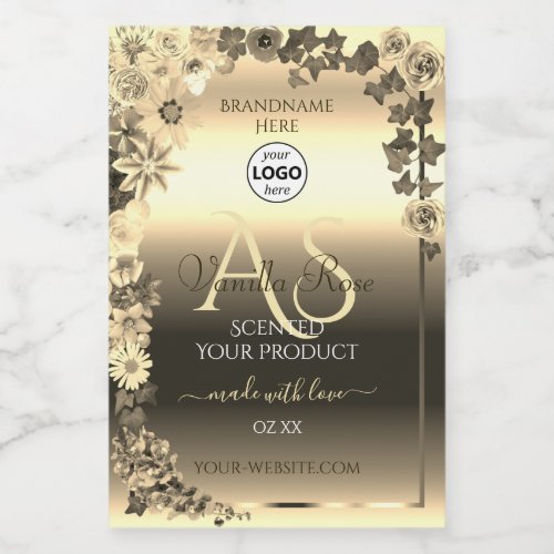 Luxury Gold Floral Product Label Monogram Add Logo