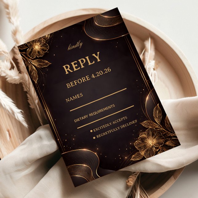Luxury Gold Floral Wave RSVP Card (Creator Uploaded)