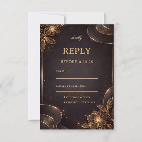 Luxury Gold Floral Wave RSVP Card