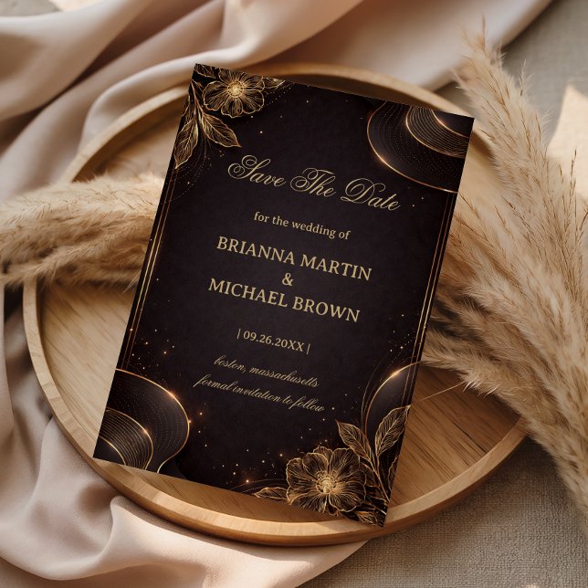 Luxury Gold Floral Wave Save The Date (Creator Uploaded)