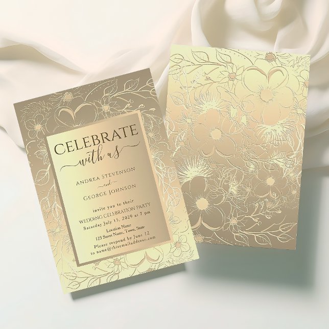 Luxury Gold Floral Wedding Reception Invitation (Creator Uploaded)