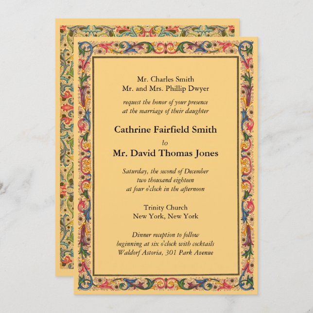 Luxury Gold Florentine Arabesque Wedding Invitation (Front/Back)