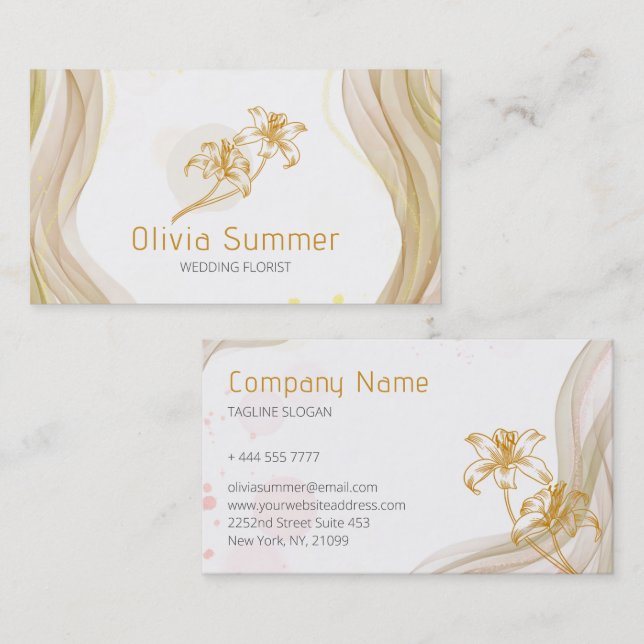 Luxury Gold Flowers Business Card (Front/Back)