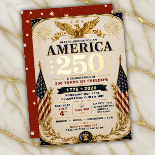 Luxury Gold Foil America 250 Patriotic Invitation