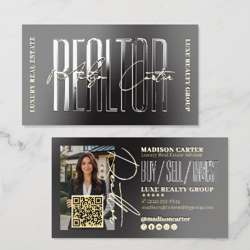 Luxury Gold Foil Black Gloss Realtor Estate Agent Foil Spot Gloss Business Cards