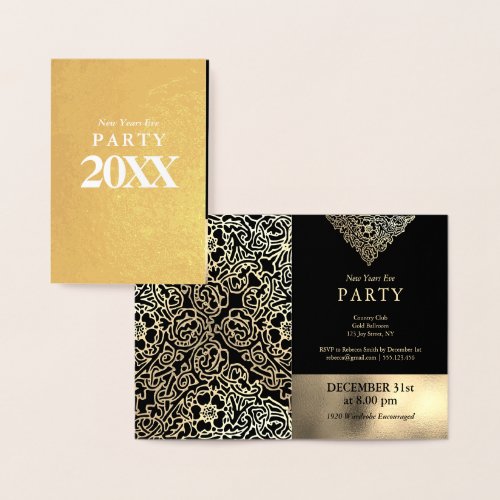 Luxury Gold Foil Black New Years Eve Invitations