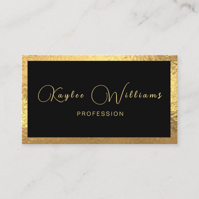 Luxury Gold Foil Black Script Business Card (Front)