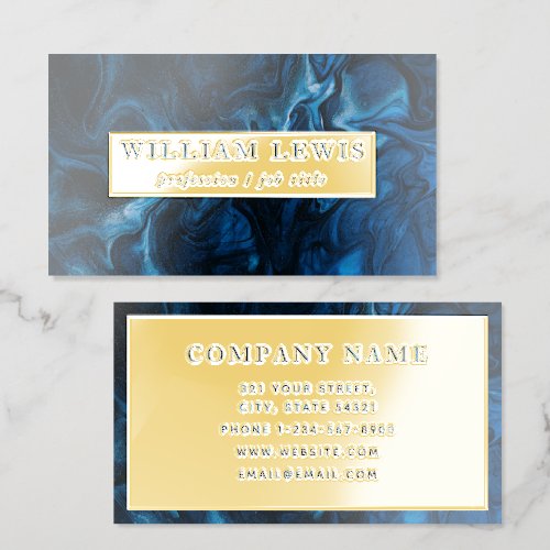 Luxury Gold Foil Blue Marble Stone Business Cards
