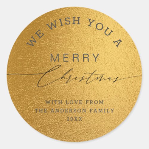 Luxury Gold Foil Chic Calligraphy Merry Christmas Classic Round Sticker