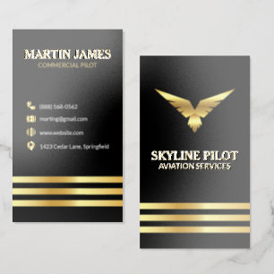Luxury Gold Foil Commercial Pilot Aviation Service Business Cards