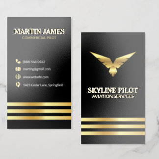 Luxury Gold Foil Commercial Pilot Aviation Service Business Cards