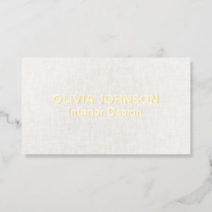 Luxury Gold Foil Elegant Linen Pattern Ivory White Business Cards