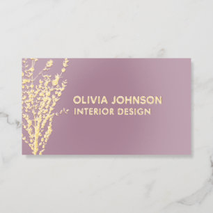Luxury Gold Foil Elegant Modern Leaves Dusty Rose Business Cards