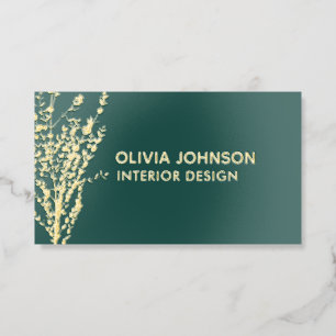 Luxury Gold Foil Elegant Modern Leaves Green Business Cards