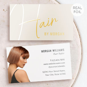 Luxury Gold Foil Elegant Script Hair Photo Cream Business Cards