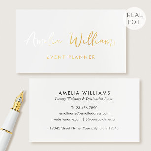Luxury Gold Foil Elegant Script Name Minimalist Business Cards