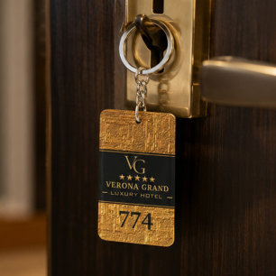 Luxury Gold Foil Five Star Hotel Branding Elegant Keychain