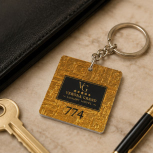 Luxury Gold Foil Five Star Hotel Branding Elegant Keychain