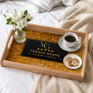 Luxury Gold Foil Five Star Hotel Branding Elegant Serving Tray