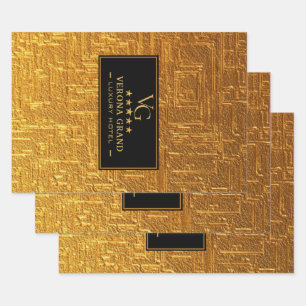 Luxury Gold Foil Five Star Hotel Branding Elegant Wrapping Paper Sheets