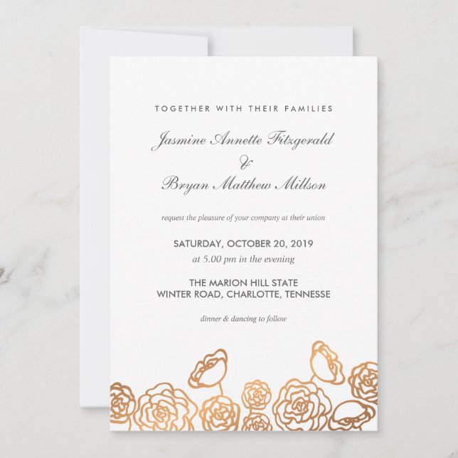 Luxury Gold Foil Floral Modern Wedding Invitation (Front)