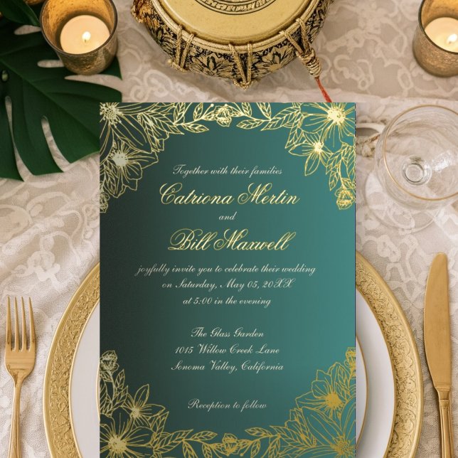 Luxury Gold Foil Floral Wedding Invitation Foil Invitation (Creator Uploaded)