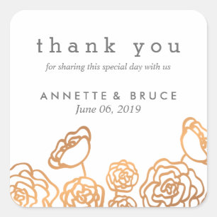 Luxury Gold Foil Floral Wedding Thank You Square Sticker