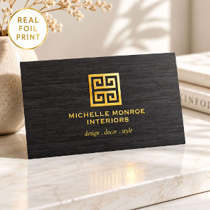 Luxury Gold Foil Greek Key Logo Interior Designer Business Cards