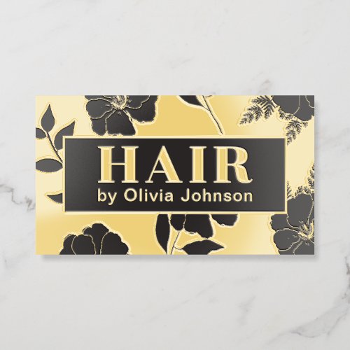 Luxury Gold Foil Hair Stylist Business Card Brown